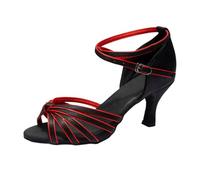 Women's Latin Dance Shoes Knot Embellishment Slip On Sole Comfortable Medium Heel Evening Casual Indoor Activities Style, Brick Red, 7 UK