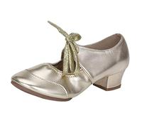 Women's Latin Dance Shoes Ladies Lace-up Ballroom Heels Modern Salsa Rhythm Teaching Practice Mary Jane Soft Comfortable Performance Dance Shoes Gold