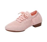 Women's Latin Dance Shoes Mesh Crisscross Strap Lace-up Pointed Closed Toe Hollow Trainers Suitable for Ballroom Modern lsa Teaching ractice rofessional Performance Dancing (Pink, 6.5)