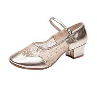 Women's Latin Dance Shoes Mesh Lace Soft Satin Dancing Shoe Ballroom lsa Tango Adjustable Ankle Strap Memory oam Comfort Heels for ractice Performance Parties Black haracter Shoes (Gold, 6)