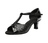 Women's Latin Dance Shoes Party Wedding Heels Ballroom Character Shoes Suede Sole Performance Dancing Sandals Open Toe Adjustable Ankle Strap 2'' Heeled Sandals Black