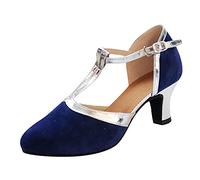 Women's Latin Dance Shoes Sale Clearance, Ladies Mid Block Heels Pump Shoe Closed Toe Sandals Ankle Strap Chunky Court Shoes Modern Tango Dance Footwear Ballroom Performance Shoe Wedding Party Prom