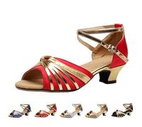 Women's Latin Dance Shoes Sandals Size 3.5 Open Toe 5cm/3cm Modern Tango Ballroom Salsa Dance Practice Performance Dancing Shoes Party Ankle Strap Heel for Ladies 3cm_Red Trendy Footwear