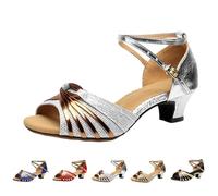 Women's Latin Dance Shoes Sandals Size 4.5 Open Toe 5cm/3cm Modern Tango Ballroom Salsa Dance Practice Performance Dancing Shoes Party Ankle Strap Heel for Ladies 3cm_Silver Trendy Footwear