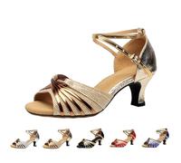Women's Latin Dance Shoes Sandals Size 7.5 Open Toe 5cm/3cm Modern Tango Ballroom Salsa Dance Practice Performance Dancing Shoes Party Ankle Strap Heel for Ladies 5cm_Gold Trendy Footwear