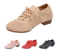 Women's Latin Dance Shoes with Laces, Modern, Low Heels, Salsa, Tango, Jazz, Ballroom, Performance, Training Shoes, Closed Toe Slip-On Rubber Full Sole Dance Practice Shoes, khaki, 8