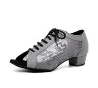 Women's Latin Dance Shoes Women's Latin Dance Shoes Satin Open Toe Ballroom Salsa Bachata Performance Dancing, Model YCL505, 2.5 UK Comfortable Practice & Performance Shoes(Grey,6.5 UK)