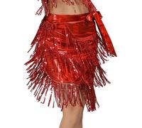Women's Latin Dance Skirts with Glittering Sequins Tassels Salsa Fringe Wrap Skirt Belly Dancing Hip Scarf for Practice Performance Red