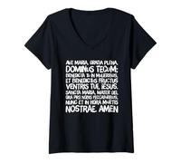 Womens Latin Hail Mary Blessed Mother Rosary Prayer V-Neck T-Shirt