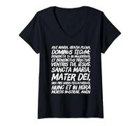 Womens Latin Hail Mary Blessed Mother Rosary Prayer V-Neck T-Shirt