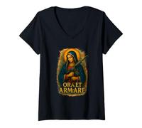 Womens Latin Hail Mary Blessed Mother Rosary Prayer V-Neck T-Shirt