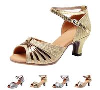 Women's Latin Practice Dance Shoes High Heel Satin Ballroom Practice Performance Dancing Cha-Cha Latin Dance Open Toe Shoes Salsa Bachata Samba Tango Evening Wedding Party Gold