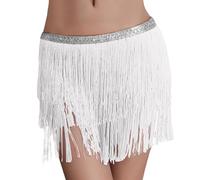Women's Latin Skirt with Fringes Dance Skirt Short Fringe Skirt with Lace Sexy Tassels Mini Skirt Hip Scarf Dance Tango Chacha Salsa Petticoat Rave Festive Costume Clubwear for Halloween and Carnival