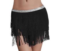 Women's Latin Skirt with Fringes Dance Skirt Short Fringe Skirt with Lace Sexy Tassels Mini Skirt Hip Scarf Dance Tango Chacha Salsa Petticoat Rave Festive Costume Clubwear for Halloween and Carnival