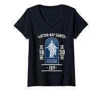 Womens Latter-day Saints Joy - Rejoice in Christ and Church V-Neck T-Shirt