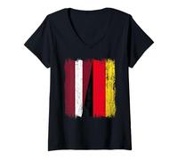 Womens Latvia Germany Half Flag Latvian German Unity Pride V-Neck T-Shirt