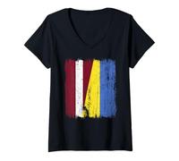 Womens Latvia Ukraine Half Flag Latvian Ukrainian Heritage V-Neck T-Shirt