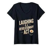 Womens Laughing is a Revolutionary Act V-Neck T-Shirt