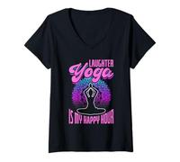 Womens Laughter Yoga Happy Hour Design V-Neck T-Shirt