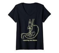 Women's Launching New Dreams Rocket Stomach Design V-Neck T-Shirt