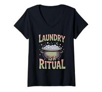 Womens Laundry is A Ritual Funny Domestic Witchcraft Humor V-Neck T-Shirt