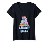 Women's Laundry Queen Humorous Quote Funny Saying for Mom V-Neck T-Shirt