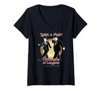 Women's Laurel & Hardy 100 Years of Laughter Classic Comedy V-Neck T-Shirt
