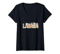 Womens Lauren Cat Trees - Personalized Cute Name Word Art V-Neck T-Shirt