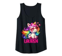Womens Lauren Personalized Name Colorful Unicorn Women Girls Tank Top