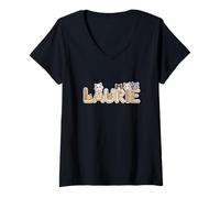 Womens Laurie Cat Trees - Personalized Cute Name Word Art V-Neck T-Shirt