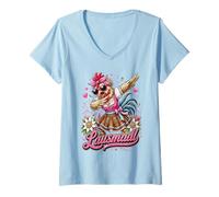Women's Lausmadl Chicken in Dirndl - Bavarian Humour V-Neck T-Shirt