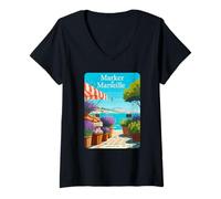 Womens Lavender Loaf Marseille Market Bees France Coast V-Neck T-Shirt