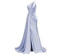 Women's Lavender Satin One - Shoulder Evening Dress with Lace Embellishment