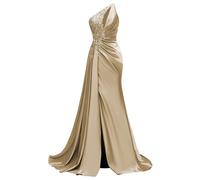 Women's Lavender Satin One - Shoulder Evening Dress with Lace Embellishment