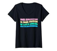 Womens Law Of Attraction Manifesting Spiritual Growth Retro Wavy V-Neck T-Shirt
