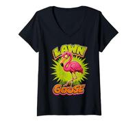 Women's Lawn Goose Loud Flamingo 90s Lowbrow Cartoon V-Neck T-Shirt