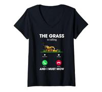 Women's Lawn Mowing Humor The Grass is Calling Yard Work Design V-Neck T-Shirt