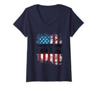 Womens Lawn Mowing - Landscaping I'm Sexy and I Mow It Flag Funny V-Neck T-Shirt