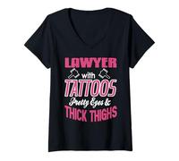 Womens Lawyer with Tattoos Pretty Eyes Thick Thighs V-Neck T-Shirt