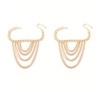 Women's Layered Chain Anklet with Draped Chains, Gold Tone Alloy, High Heel Foot Jewelry, Party Accessory, 1 Pair
