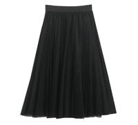 Women's Layered Knee Length Tulle Skirt, Princess Mesh Midi Tutu, A Line Pleated Ballet Bubble Dance, Elastic High Waist Underskirt for Evening Gown Prom Wedding Black