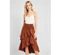 Women's Layered Midi Skirt, Elegant Ruffled Hem Skirt, Fashion Asymmetrical Pleated Hem Design Multi-Layered Women's Skirt
