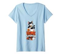 Women's Lazy Cat, Funny Unsupervised Kitten Graphic V-Neck T-Shirt