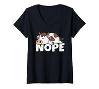 Women's Lazy Cow Dairy Farmer Rancher Not Today Nope V-Neck T-Shirt
