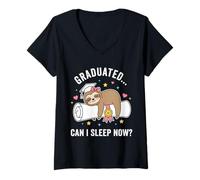 Women's Lazy Girl Graduation Sloth Coquette Bow High School College V-Neck T-Shirt