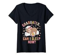 Women's Lazy Girl Sloth Graduate Can I Sleep Now High School College V-Neck T-Shirt