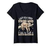 Women's Lazy is A Strong Word Funny Quote Sloth Lover V-Neck T-Shirt