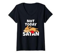 Women's Lazy Kangaroo Australia Australian Animal Not Today Satan V-Neck T-Shirt