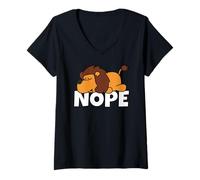 Women's Lazy Lion Nope Not Today Wild Cat Mane Lazybones Laziness V-Neck T-Shirt