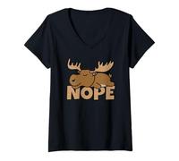 Women's Lazy Moose Not Today Nope V-Neck T-Shirt